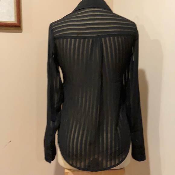 Express Portofino Black Sheer Striped Shirt - Picture 3 of 4